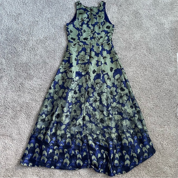 Banana Republic Fit&Flare Satin Maxi Floral Dress Size 4 Blue Green - Picture 3 of 16